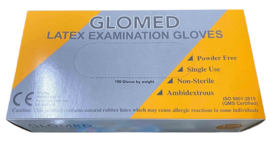 Latex Gloves ( Large ) Powder Free Non-Sterile (Yellow Box) / 100pcs/box (Glomed)