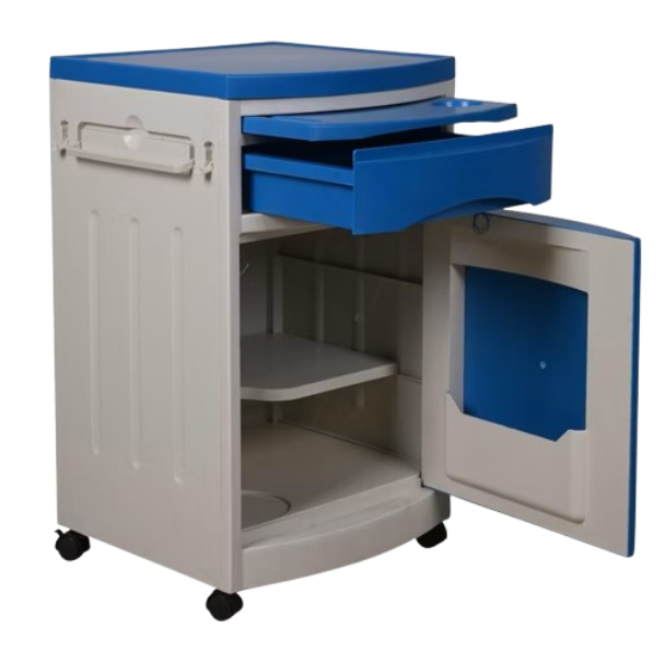 Bedside Cabinet Hospital Portable with drawer and Cupboard Plastic and hook