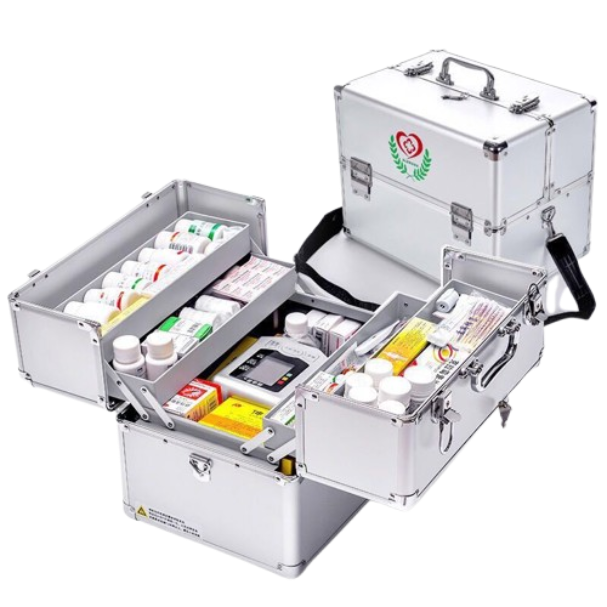 First Aid Box Aluminum Alloy Medicine Box With Lock Multi-Layer Family Medicine Box 32 x 15 x 38cm